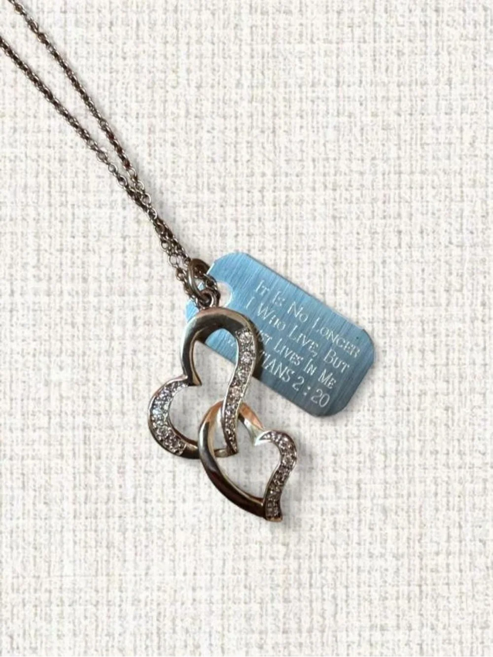 Galatians 2:20 Christian Heart Necklace Rhinestone Scripture Pendant